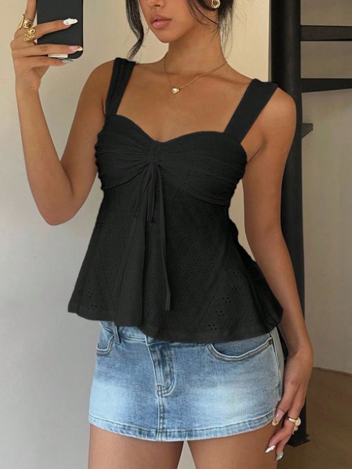 2026 European and American Summer Drawstring V-Neck Women's Tank Top, Hot Selling New Style, Cute and Playful Cropped Suspender