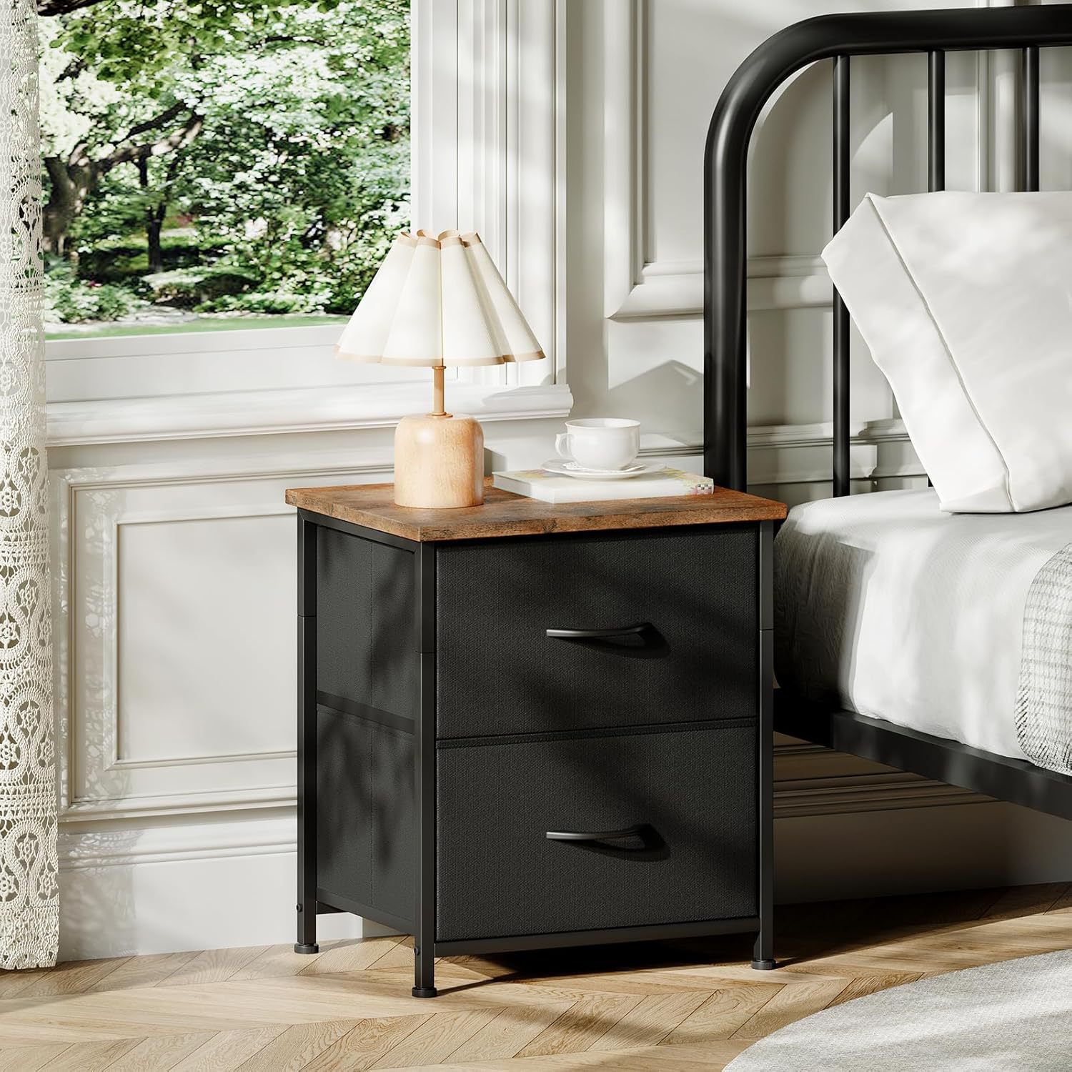 Bedside table with fabric drawers, small dressing table with storage drawers, side table for living room and bedroom.
