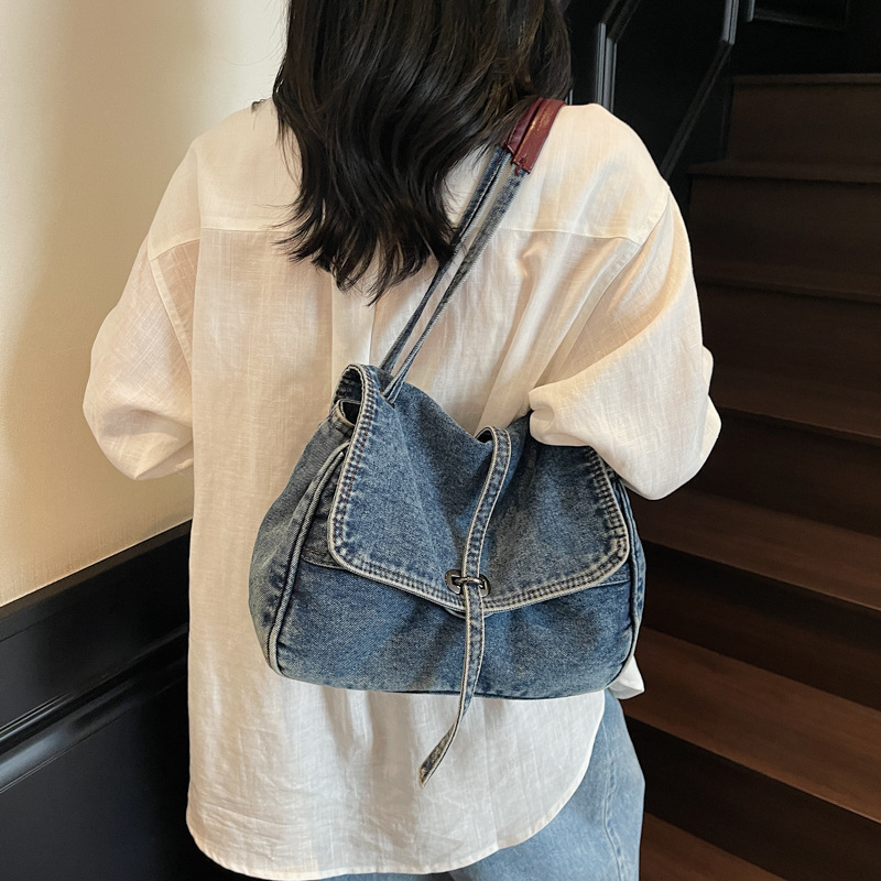 Women's cross-border denim bags, 2025 new style, fashionable, high-end, artistic, single shoulder crossbody bag, handbag, messenger bag.