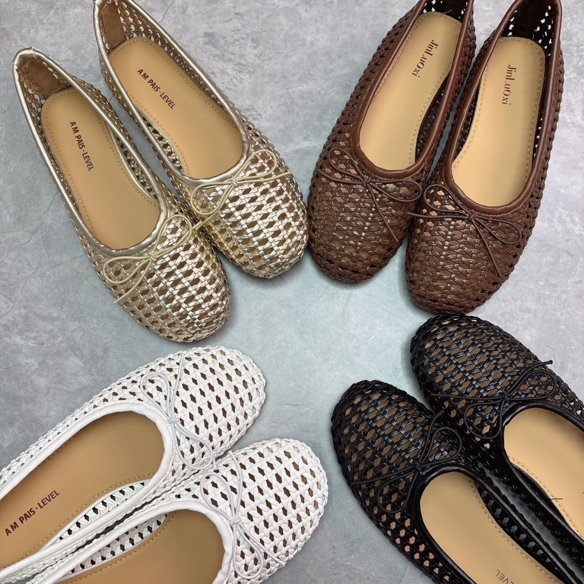 2026 Summer New Arrival Super Popular Woven Hollow Mesh Flat Shoes with Bow Knot and Round Toe Ballet Flats
