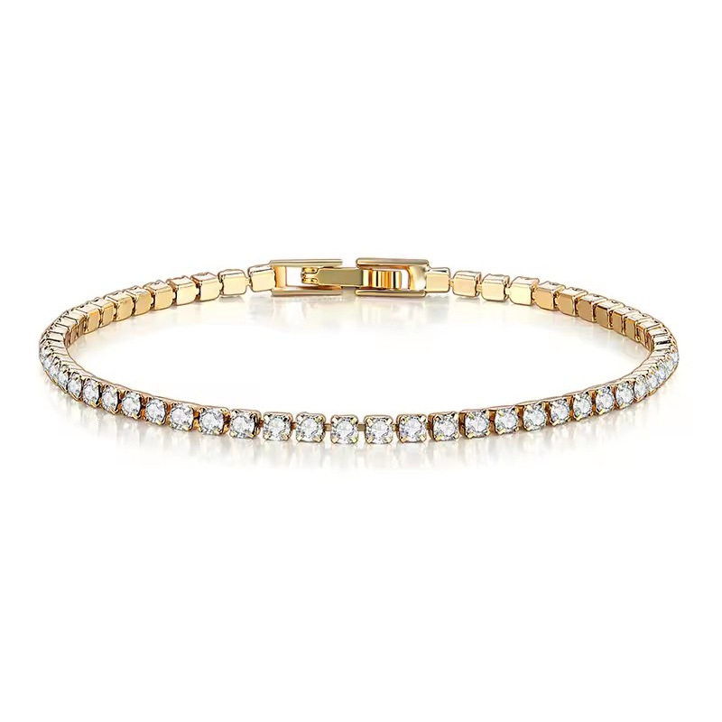 Cross-border AliExpress 2.5mm tennis fashion bracelet, women's single row full diamond crystal gold-plated bracelet, Internet celebrity jewelry