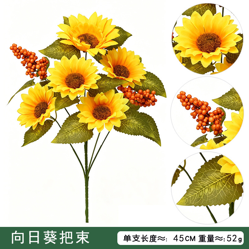 Cross-border simulation single sunflower decorative item, living room cross-border autumn bouquet, Harvest Sister simulation maple leaf