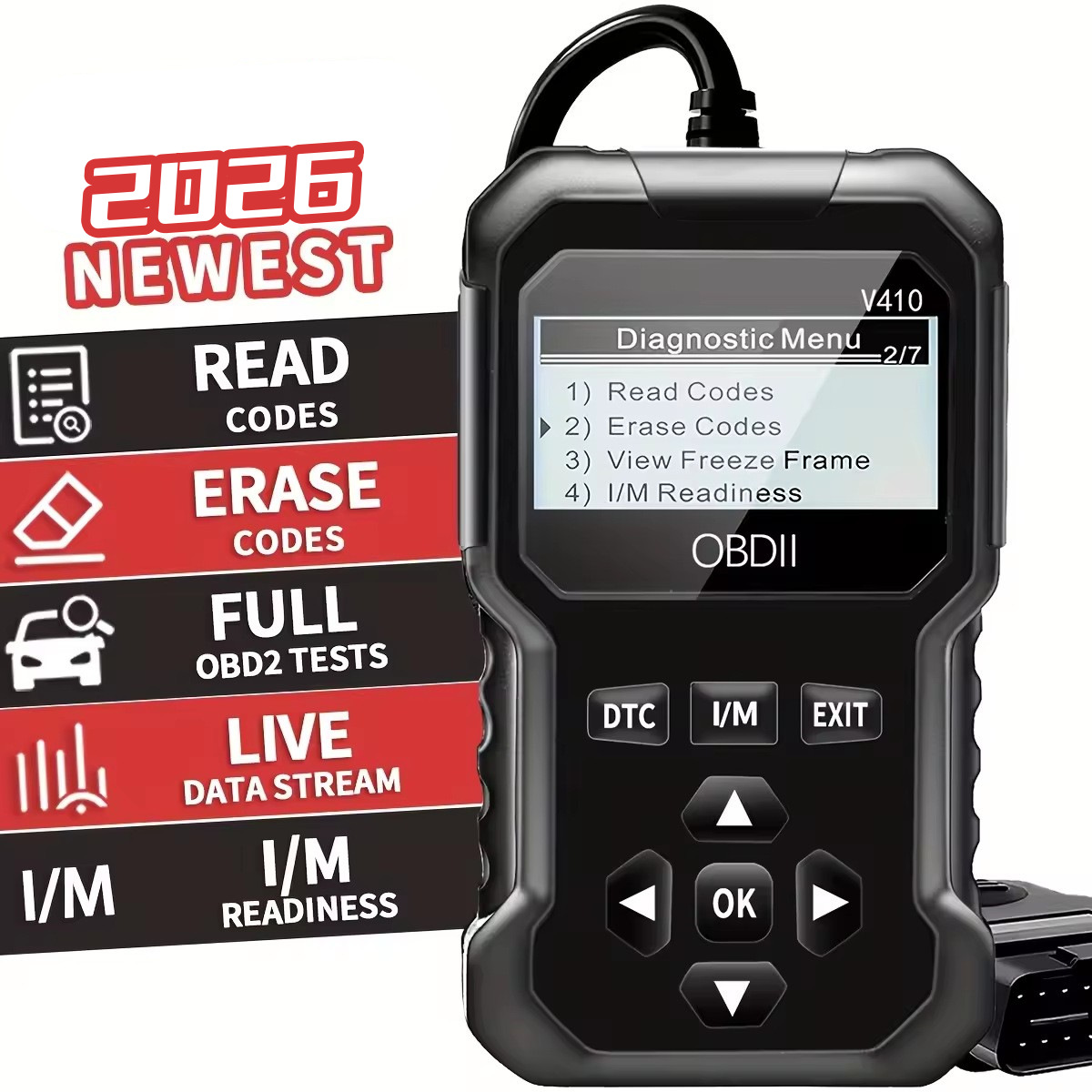 V410 Car Diagnostic Tool ELM327: Engine Fault Reading Data Stream, Battery Voltage, OBD2 Detection