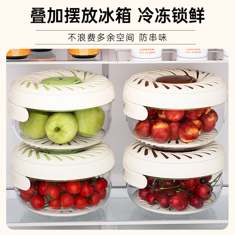 Kitchen storage double-layer fruit draining basket, folding handle transparent lid draining basket, refrigerator fresh-keeping box storage tank