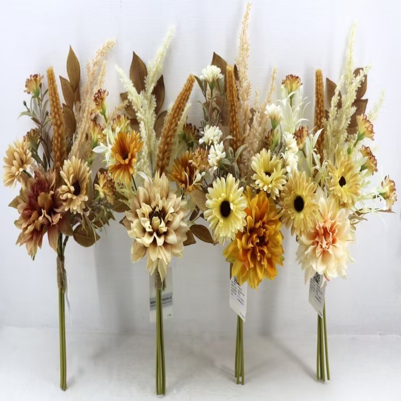 TEMUSHEIN Dahlia plant hair hand-held reed dried flower bouquet Home decoration ornament, artificial flower