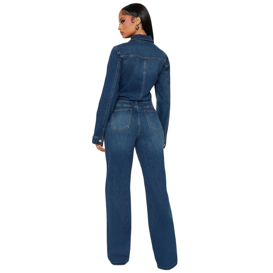 6071 cross-border trade from Europe and America, Amazon, slim-fit, elastic, flared flared, washable long-sleeved denim jumpsuit and jumpsuit