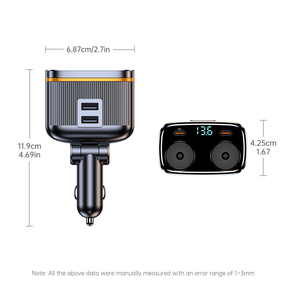 New car charger, 6-in-1 cigarette lighter extender, PD45W fast charging car charger