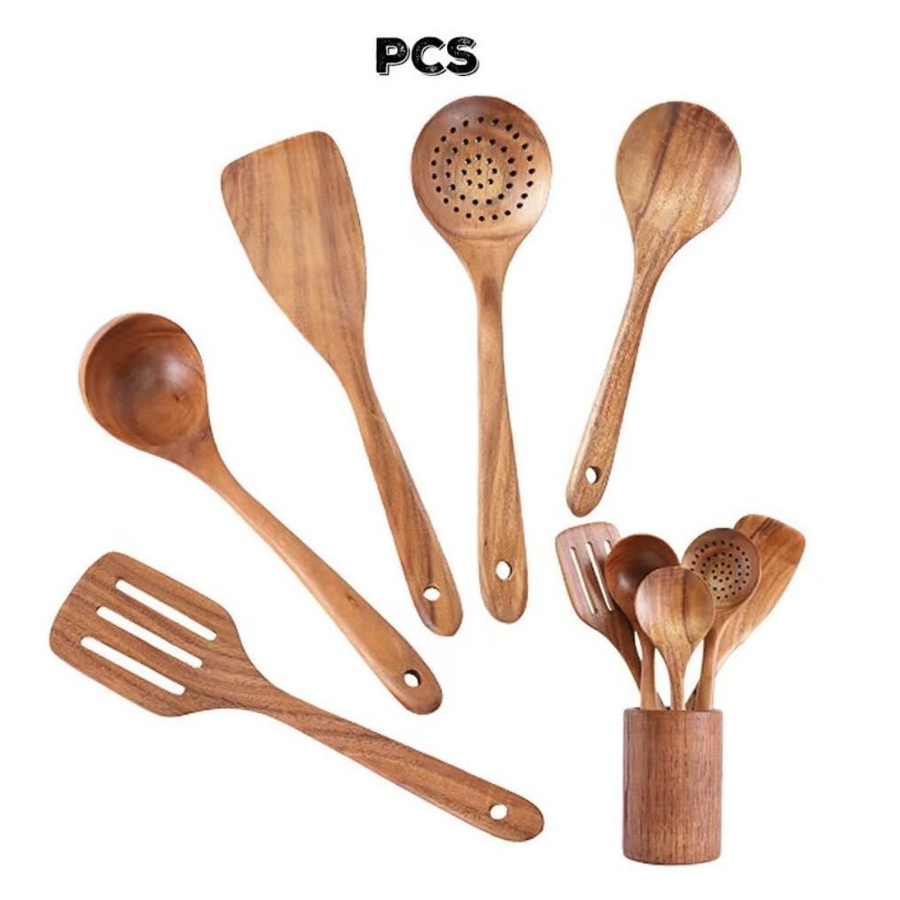 Factory direct sales of Thai teak solid wood spatulas, wooden rice spoons, non-stick wooden spatulas, long-handled solid wood soup spoons, wholesale sets