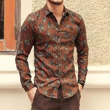 Elastic Bamboo Joint 2025 Autumn New Collection, floral print long-sleeved shirt, slimming and stylish men's style, trendy youth floral casual