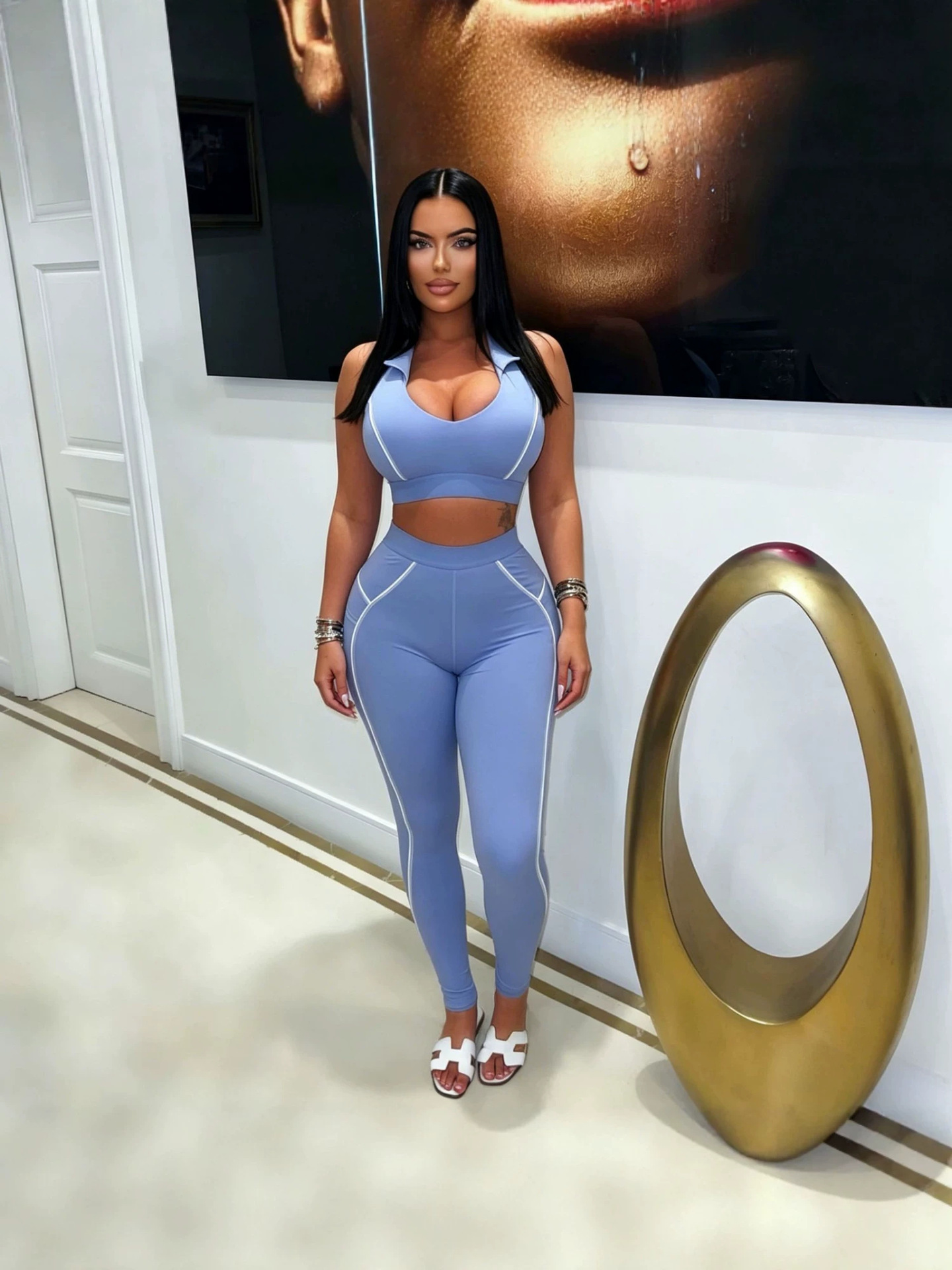 FC1473 European and American cross-border fashion lapel tight vest line long Pants set Sexy and hot girl