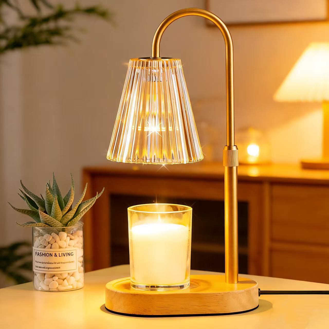 Amazon European and American style candle heating strip with timer dimmer, height adjustable square solid wood aromatherapy diffuser