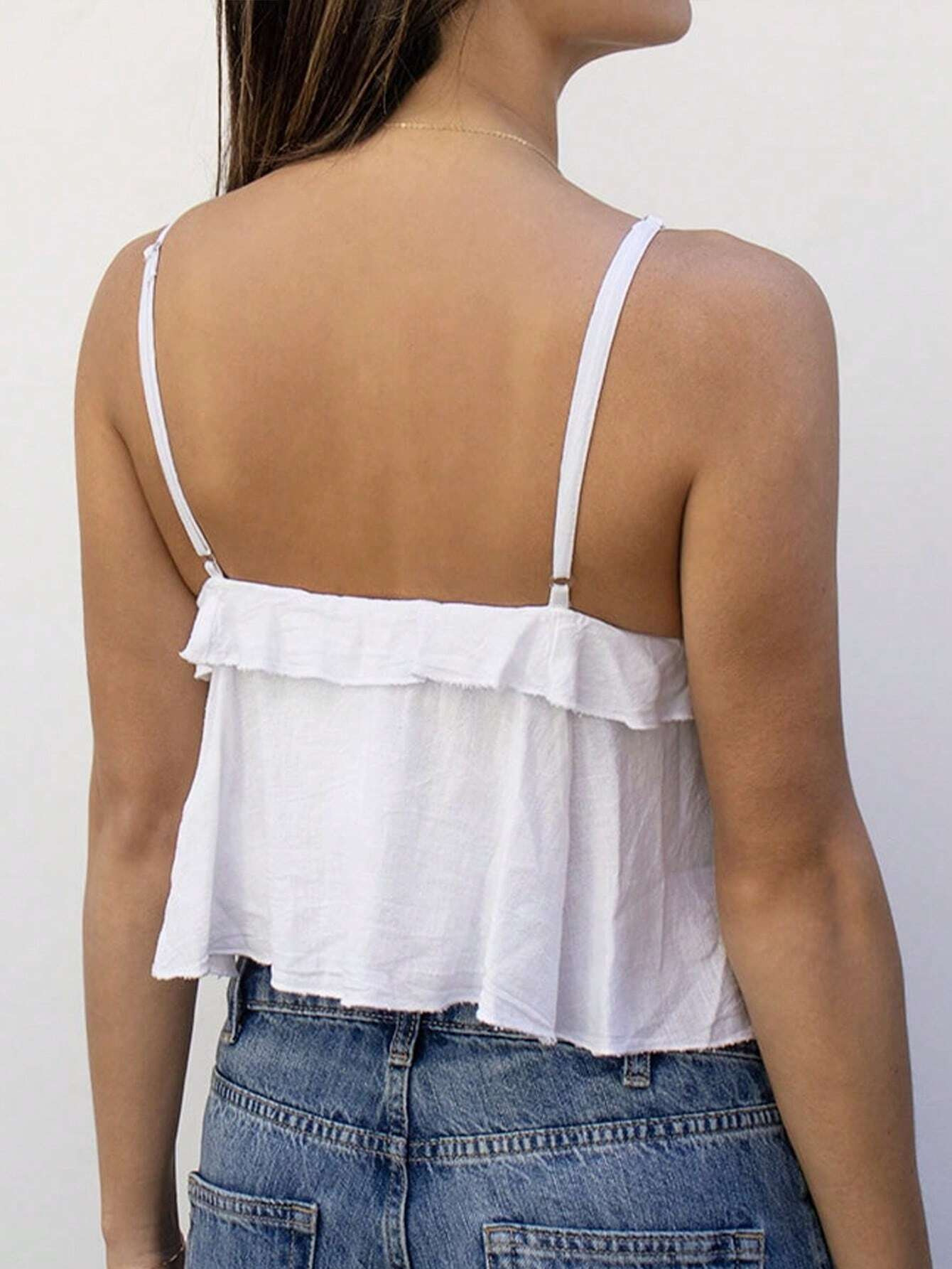 Cross-border French dopamine color scheme ruffled lace sexy slimming versatile top backless pure and alluring camisole