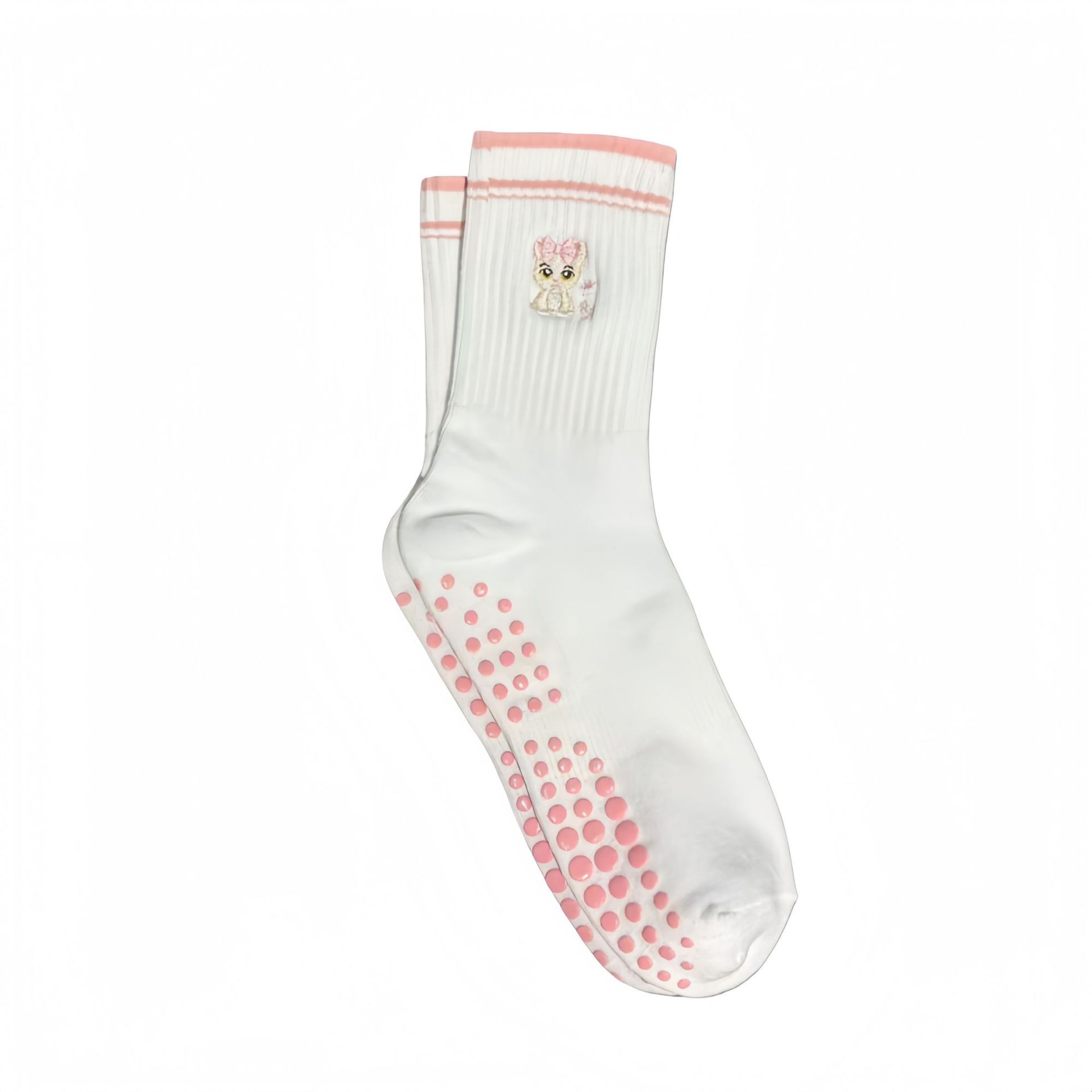 Yoga socks, women's mid-calf professional fitness Pilates sports non-slip long socks with shark-like embroidered cotton socks