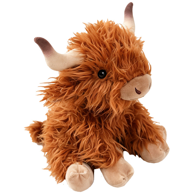 Simulated Scottish Highland cow plush toys, long-haired cow dolls, sitting and standing calf figurines, wholesale for export