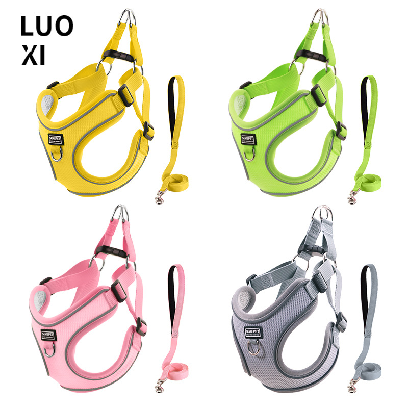 Dog vest type leash, small and medium-sized dog, Corgi, Teddy, Bichon Frise adjustable reflective breathable outbody strap