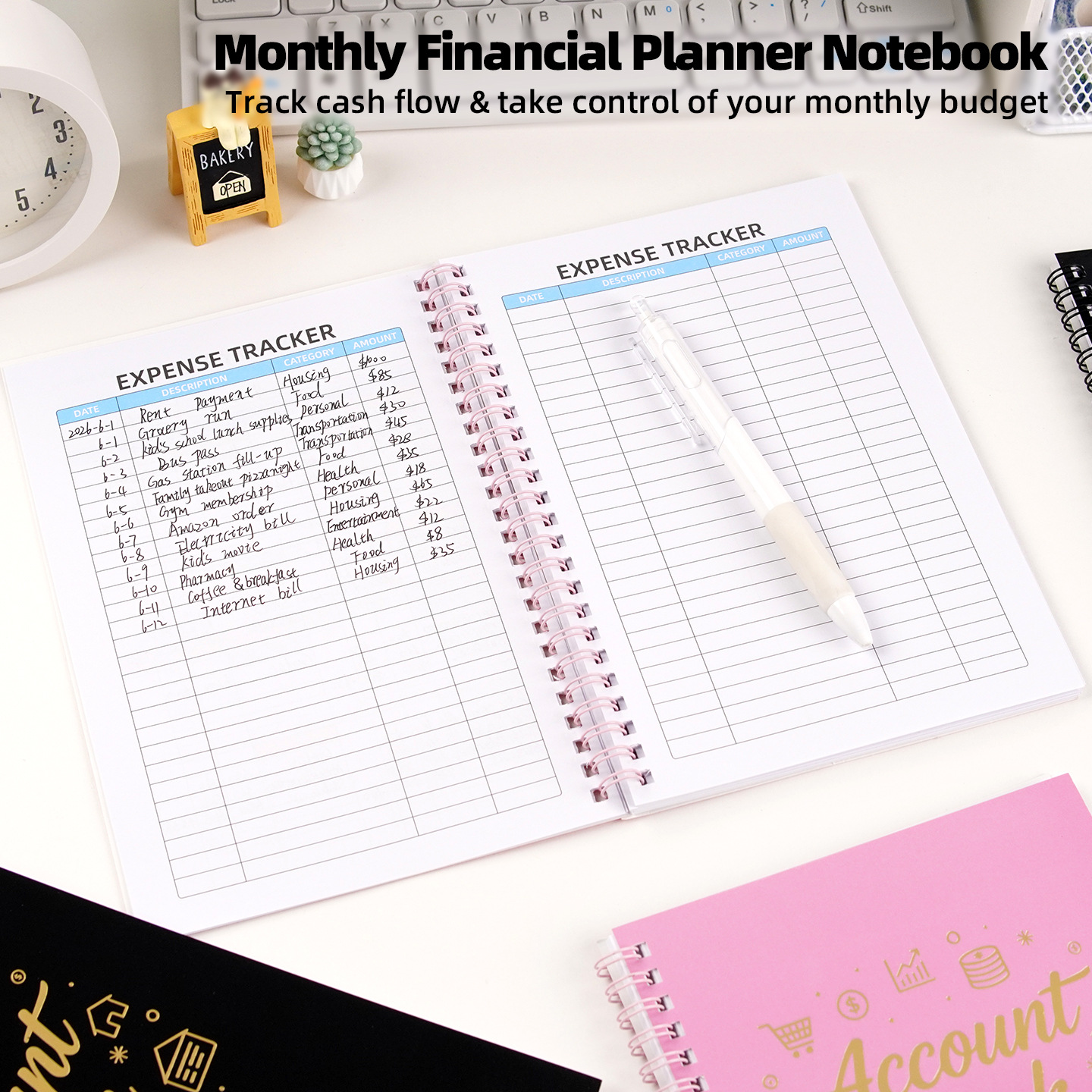 Cross-border English budget notebook, 100-page monthly planner, efficiency manual, minimalist notebook