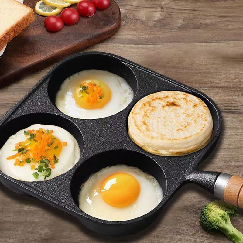 Cast iron breakfast pan, pancake, egg, hamburger pan, flat four-hole non-stick pan, household egg-frying wonder, meat and egg burger pan