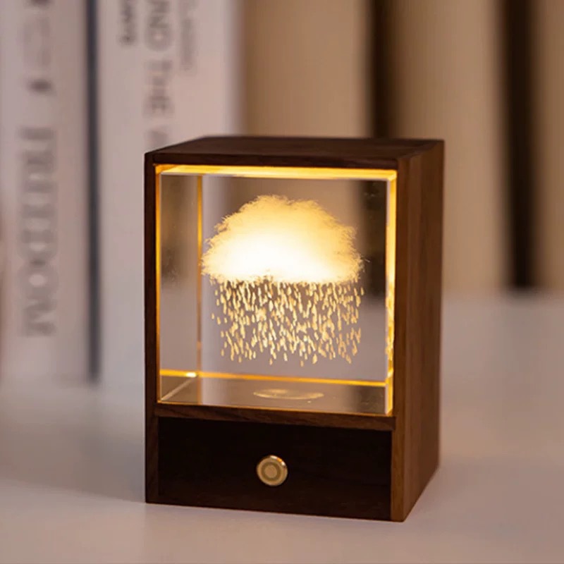 Creative 3D Galaxy Crystal Carved Cube Desktop Ornament Wooden Night Light Craft Decoration Birthday Gift