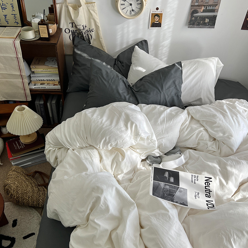 Simple and super soft Class a washed cotton four-piece set, single and double student dormitory quilt cover, bed sheet, bed cover, pillowcase three-piece set