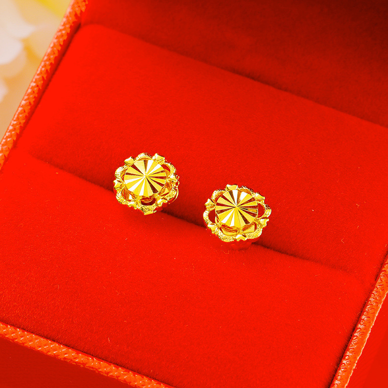 Imitation gold earrings for women, long-lasting color, rose design, fresh and unique, high-end alloy sand gold earrings and accessories.