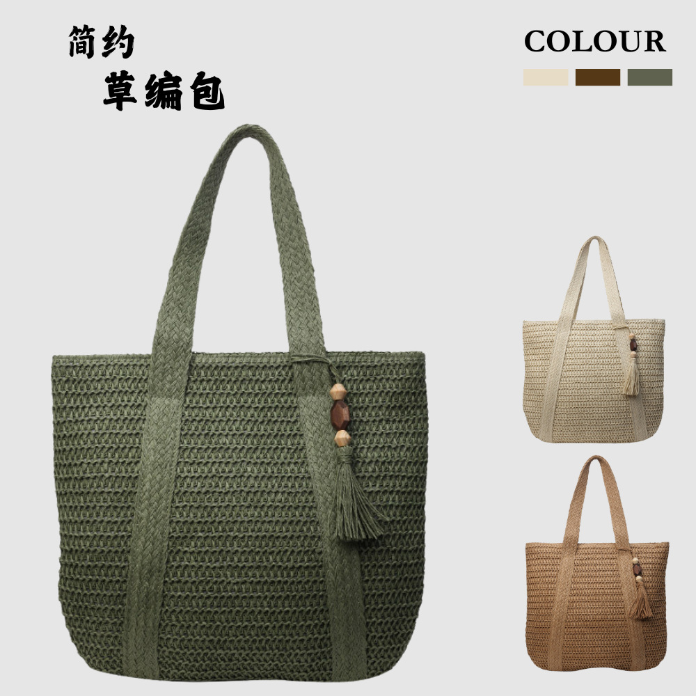 New style straw shoulder bag, handmade woven bag, beach vacation bag, large capacity shoulder tote bag for women.