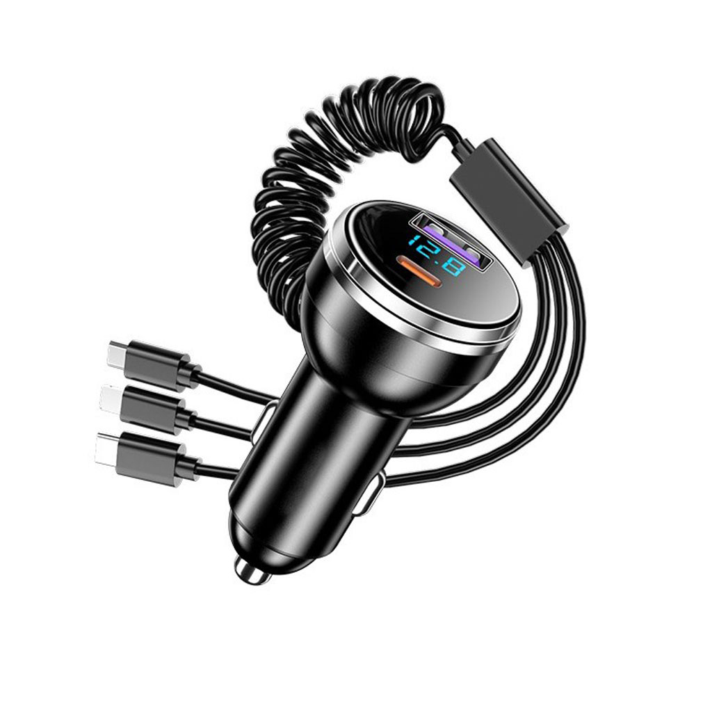 New digital display car charger with three-in-one cable, 100W super fast charging, source factory direct cross-border sales.