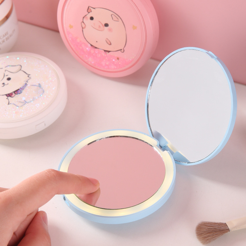 Mini LED folding makeup mirror for women, portable travel mirror, suitable for dormitories, desktop use, and can be stood up.