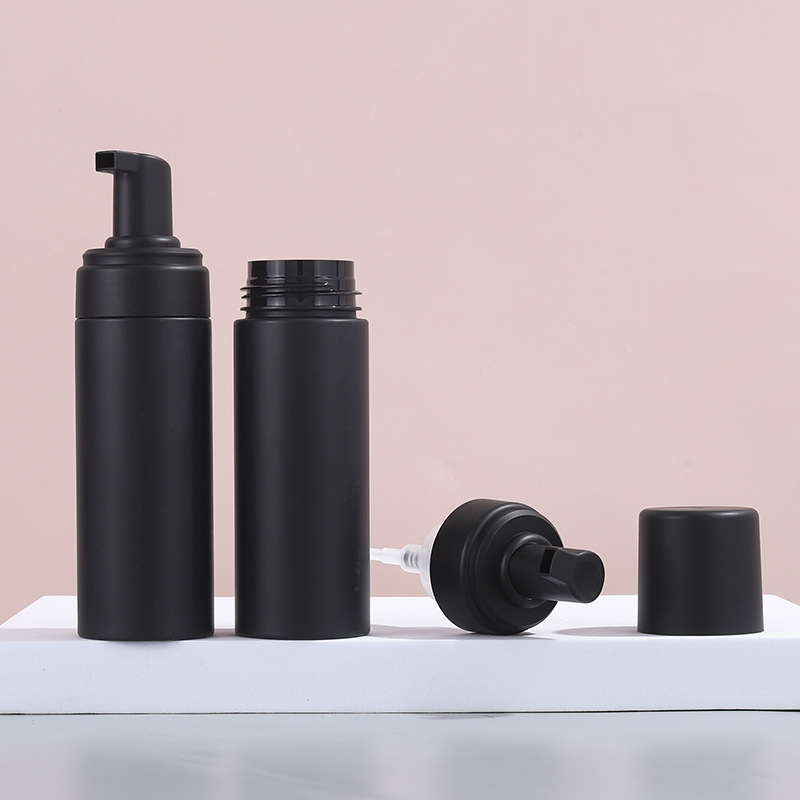 In stock: 100ml black matte mousse bottle, matte black foam bottle, black facial cleanser milk bottle, matte black press bubble bottle