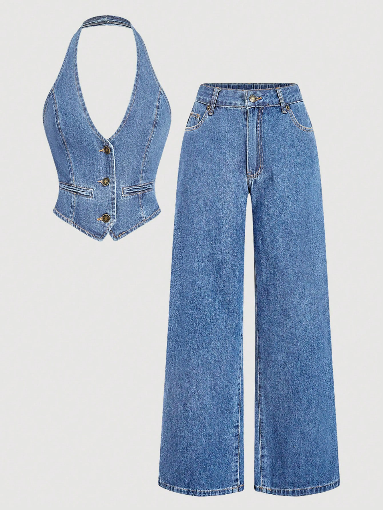 In stock -66236# Amazon Cross-border European and American Trade Fashion Casual Versatile women's Denim Set