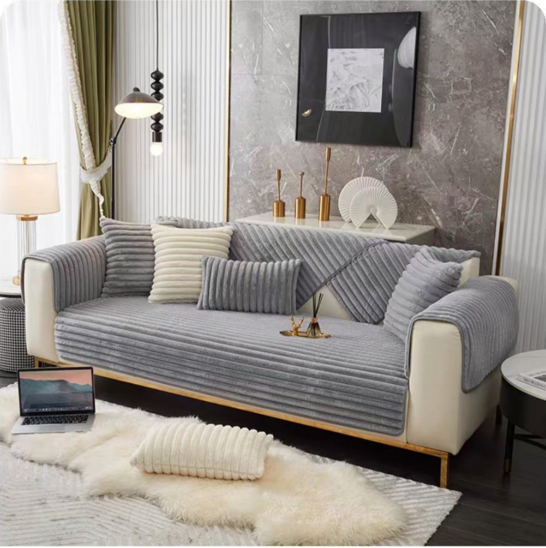 Rabbit plush sofa cushion, winter thickened non-slip sofa cover, seat cushion, Nordic minimalist style, anti-cat scratch cover, universal cloth.