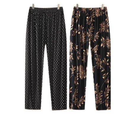 Summer Mother's Ice Silk Women's Pants, Thin, Nine-Point, Loose Fit, Plus Size, Casual Pants, Elastic Waist, Mother's Clothing