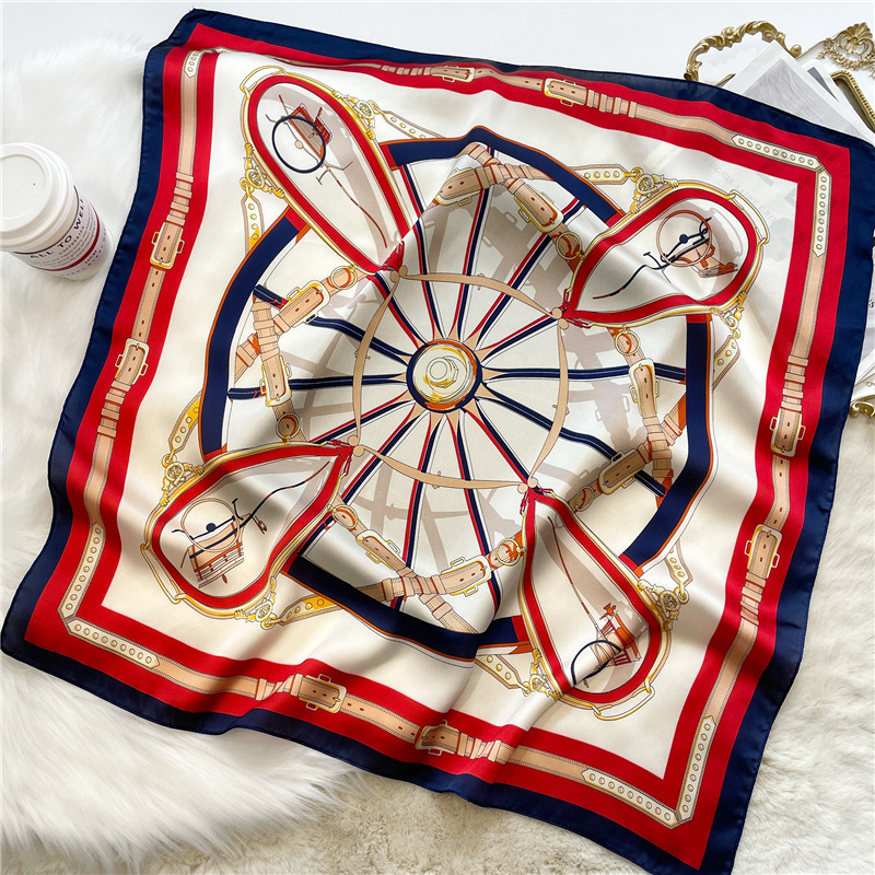 Trendy travel shawl, stylish scarf, popular online decoration, 70cm silk scarf, women's imitation silk square scarf, sun protection scarf, live streaming.