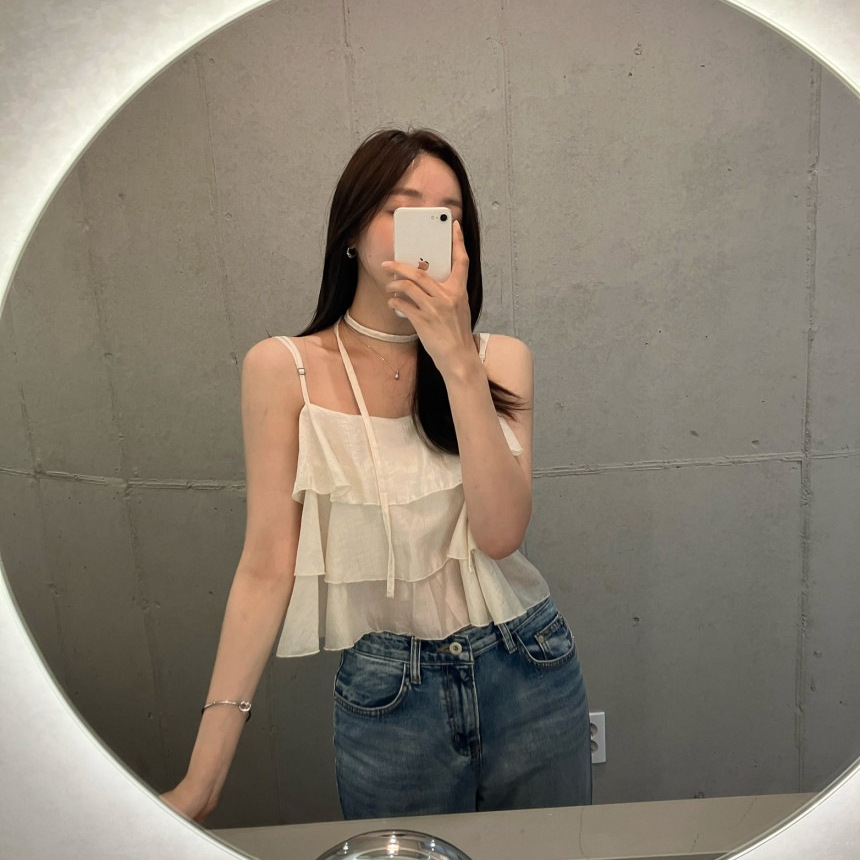Korean ins retro and mischievous girl fashion halter tops for girls, summer charm, ruffled cake halter tops for girls