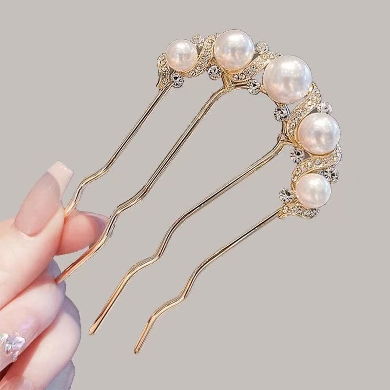 Pearl hairpin, U-shaped hair comb, hair ornament, ancient style, fashionable hairpin, Hanfu headdress, new Chinese style