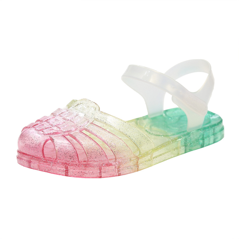 Gradient color girls' sandals, plastic, beach, summer, princess, crystal soft sole, children's baby, Roman jelly.
