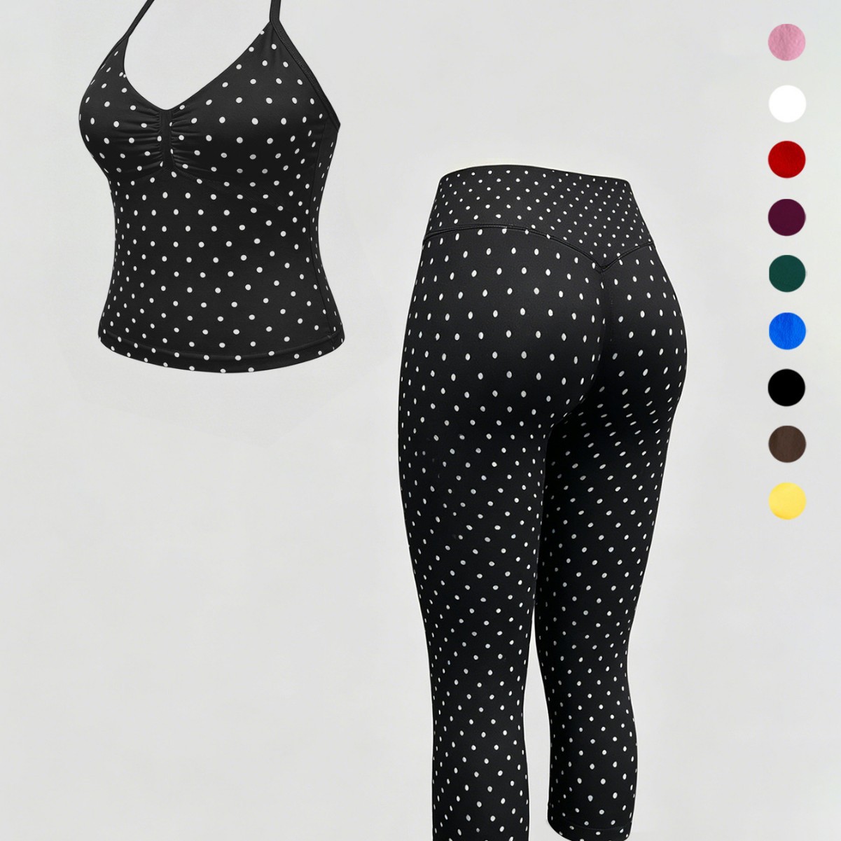 Amazon Cross-Border Seamless Yoga Halter Neck Vest with Padded Chest, Polka Dot, High Elasticity, Slim Fit Two-Piece Sportswear Set for Women