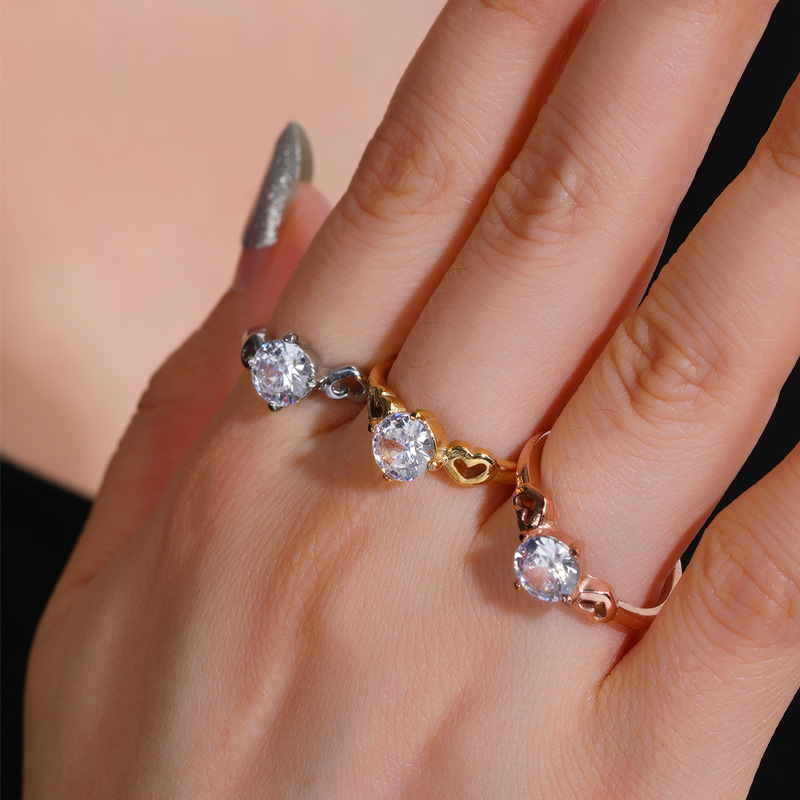 Stylish and simple heart-shaped diamond-encrusted women's ring, unique and elegant, perfect for singles, index finger ring, factory direct stock.