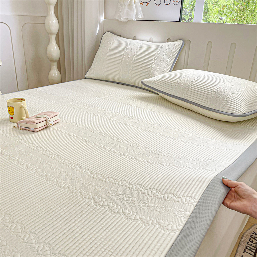 Cross-border high-end PE ice silk cooling mat three-piece set, new summer style, ice bean cooling air conditioning soft mat, foreign trade