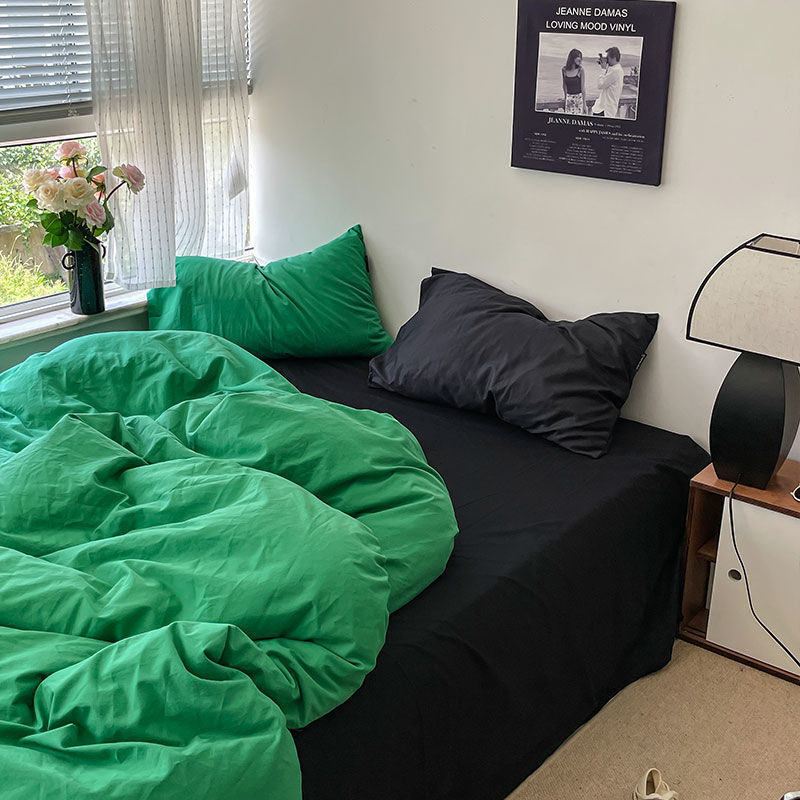 Instagram-style Japanese minimalist two-tone solid color bedding set (four-piece set, three-piece set, dormitory style, washed)