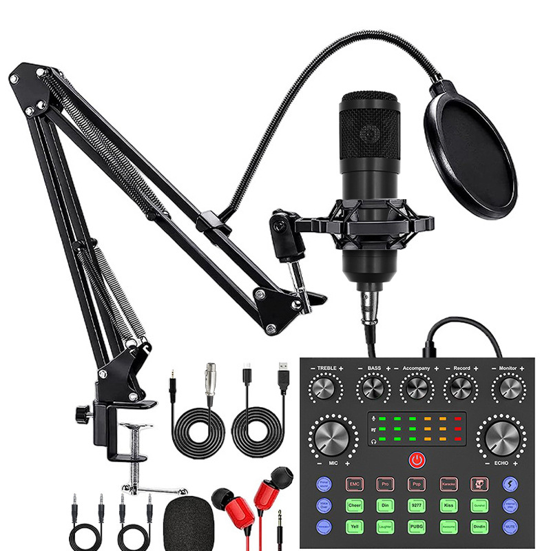 V8S mobile phone sound card English podcast device kit, bm800 microphone singing mobile phone F998 live streaming kit