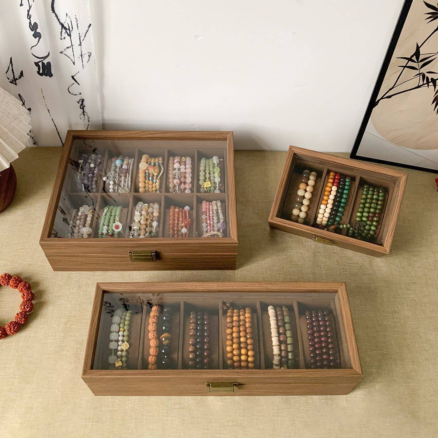 Cross-border walnut wood storage box, bracelet, wristband, cover glass, 3-position, 6-position, 10-position, 12-position display box