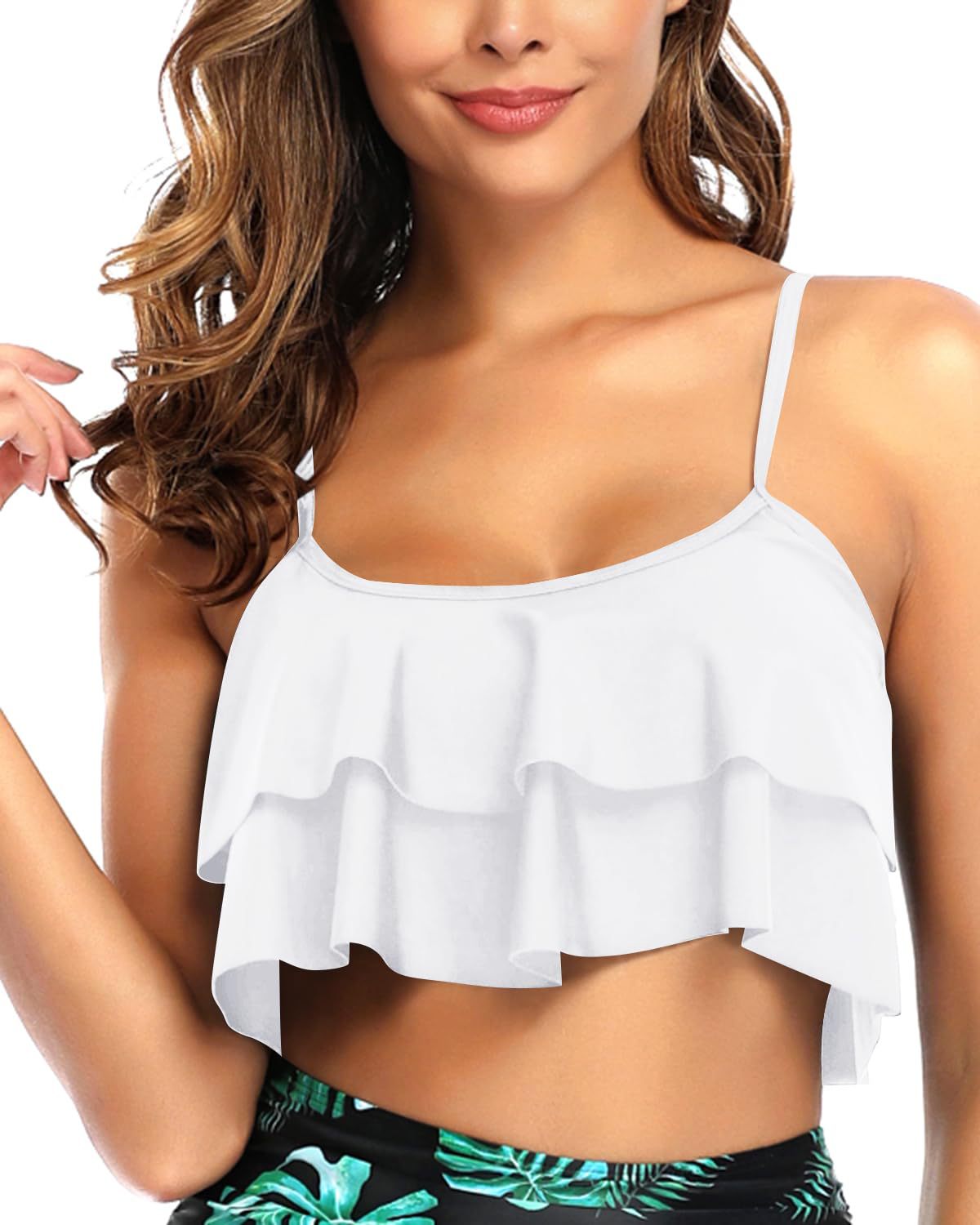 [Single Top] Summer New Fashion Print Sexy Cropped Double-Layer Suspender Swimsuit (Cross-Border European and American AliExpress)