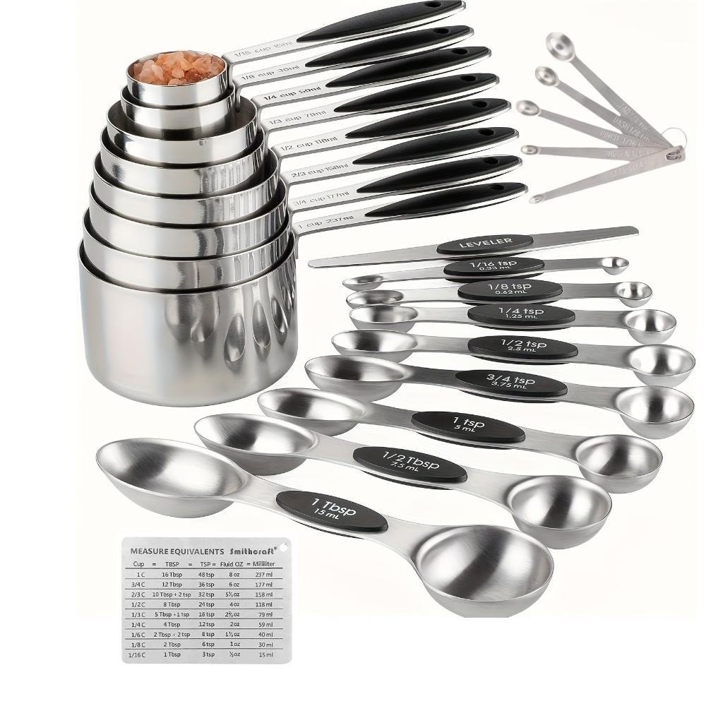 23-piece set of stainless steel measuring cups and spoons with scale, magnetic double-head measuring spoons, gold and black baking measuring tools