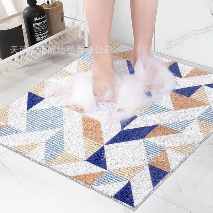 Simple checkered hollowed-out silk circle floor mat, home bathroom drainage mat, dirt-resistant, anti-slip and anti-drop foot mat, can be cut into carpet