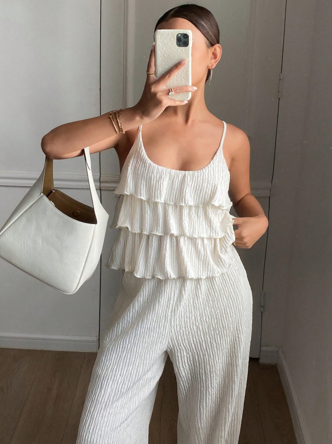 European and American cross-border spring/summer new comfortable and fashionable women's sleeveless camisole top and high-waisted wide-leg pants set