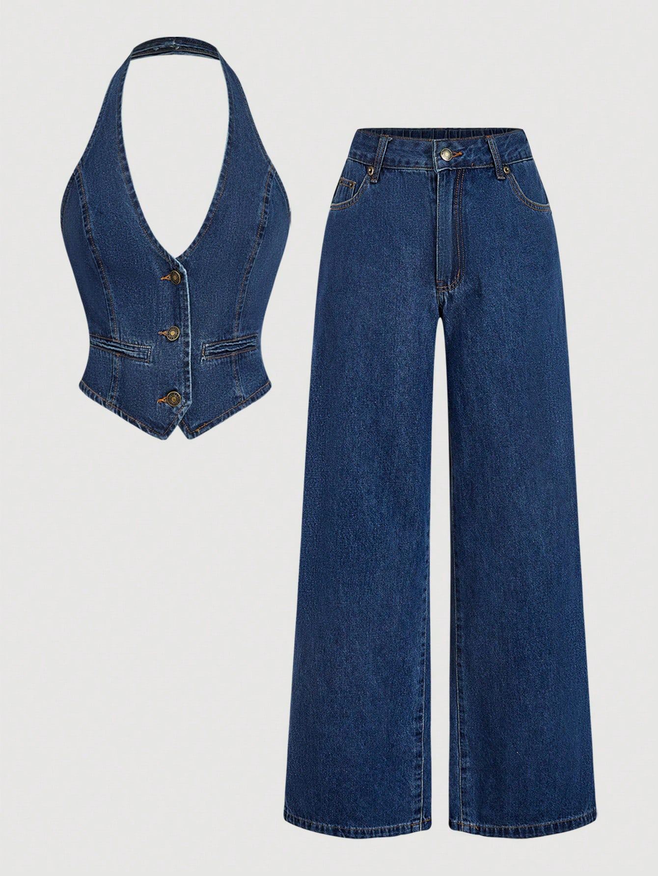 X-in-stock -66236# Amazon Cross-border European and American Trade Fashion Casual Versatile Women's Denim Set Long Pants