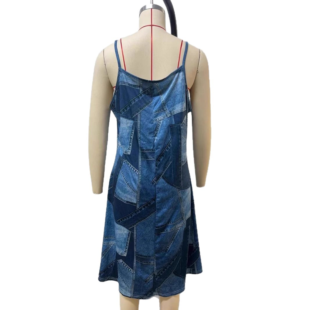 Plus-size 2025 Spring/Summer cross-border new women's clothing from Europe and America, Amazon independent station Trendy denim printed women's clothing jumpsuit