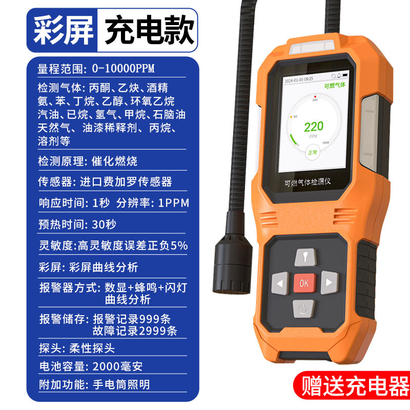 Combustible gas detector, coal gas leak detector, high-precision natural gas and liquefied gas leak detector and alarm.