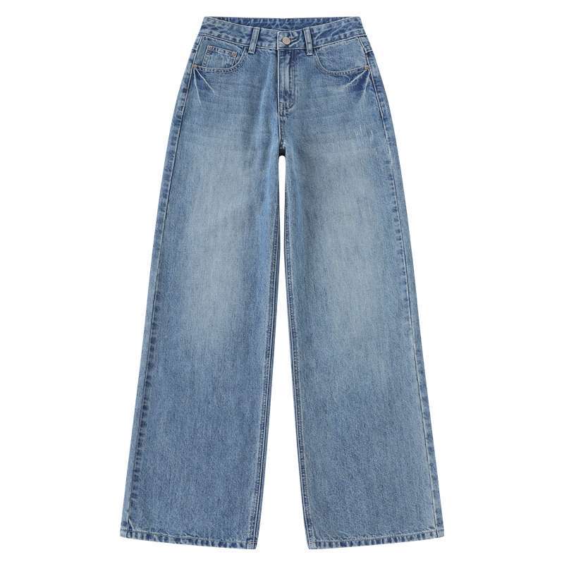 American street straight-leg pants with washable scratch marks, retro floor-length wide-leg pants, women's denim long pants, and extended jeans for women