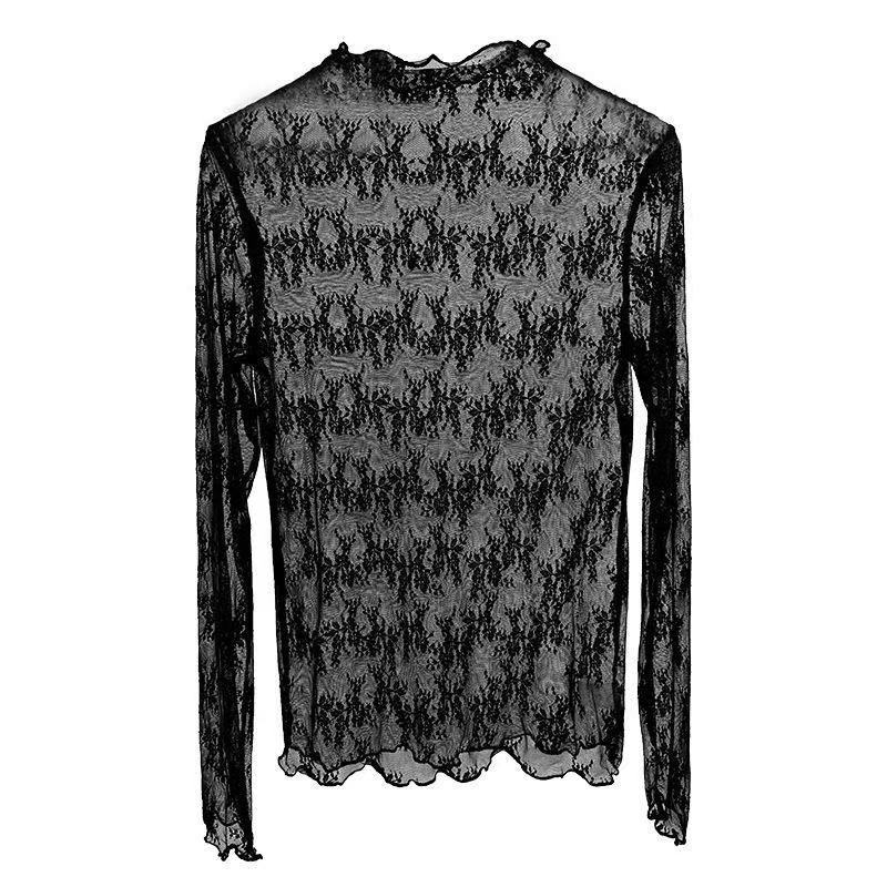 Spring and Autumn's new high-end lace base shirt for women 2026. Stylish long-sleeved tulle top with cutouts and sexy innerwear